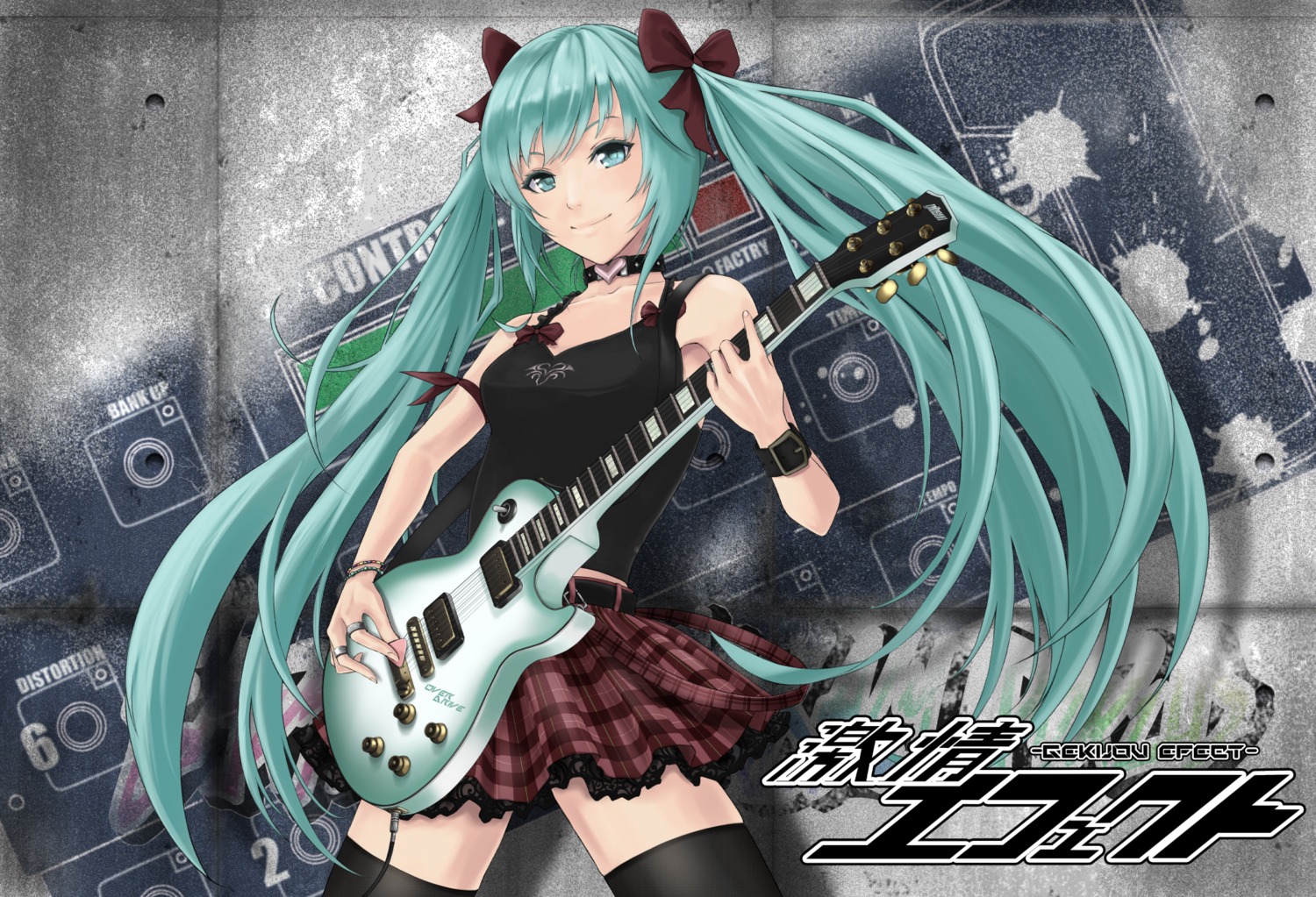 din_(raiden), guitar, hatsune_miku, thighhighs, vocaloid