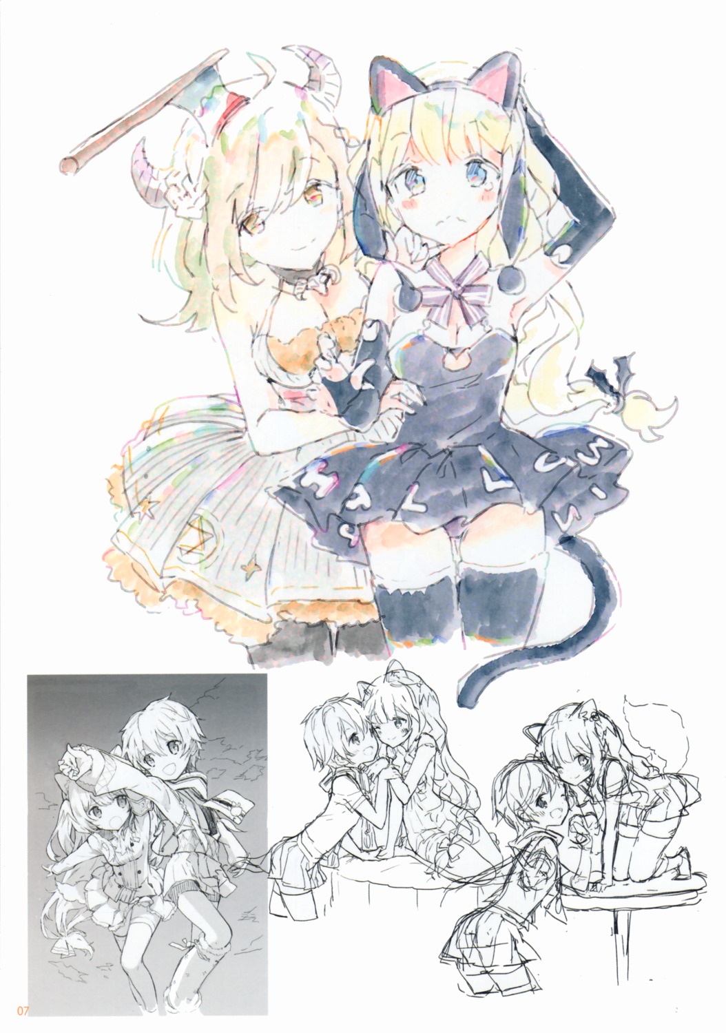 animal_ears, atelier_tiv_artworks, bike_shorts, blood, bokura_wa_minna_ikiteiru!, cleavage, dress, halloween