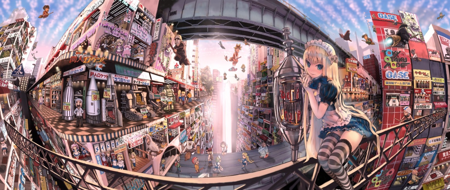 john_hathway, jpeg_artifacts, landscape, maid, thighhighs