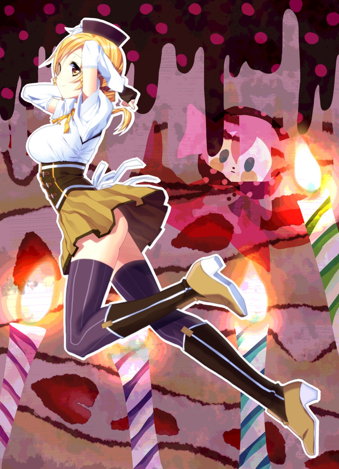 charlotte_(madomagi), hikaru_kirara, mahou_shoujo_madoka_magica, thighhighs, tomoe_mami