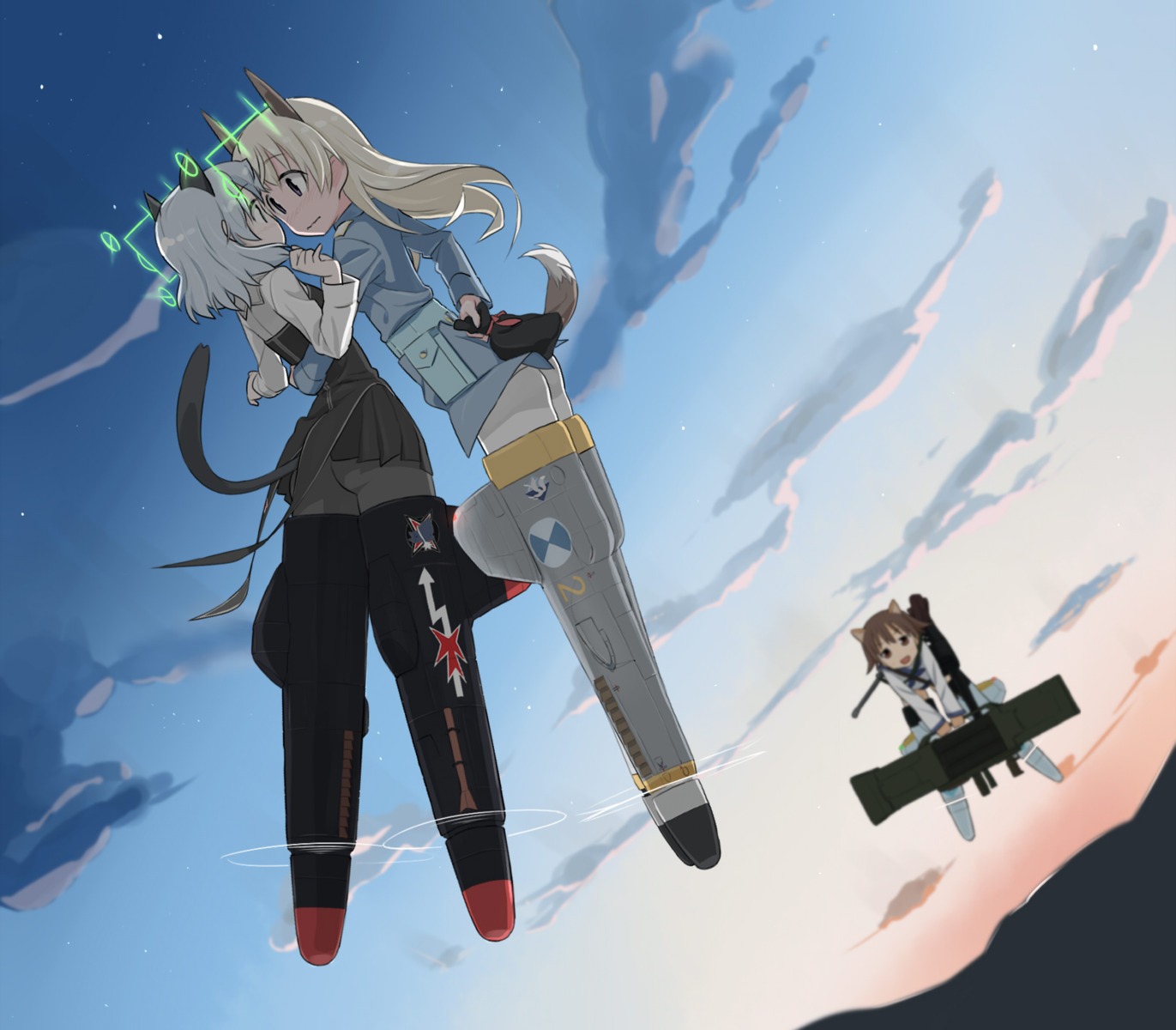 animal_ears, eila_ilmatar_juutilainen, miyafuji_yoshika, pantyhose, san_jyou, sanya_v_litvyak, strike_witches, tail, yuri