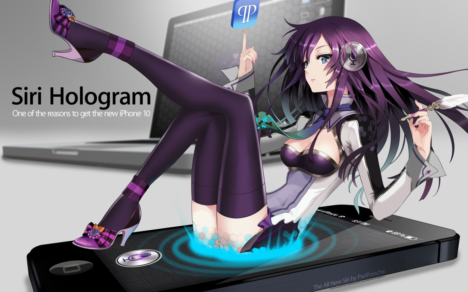 an2a, apple, cleavage, jpeg_artifacts, siri, thighhighs