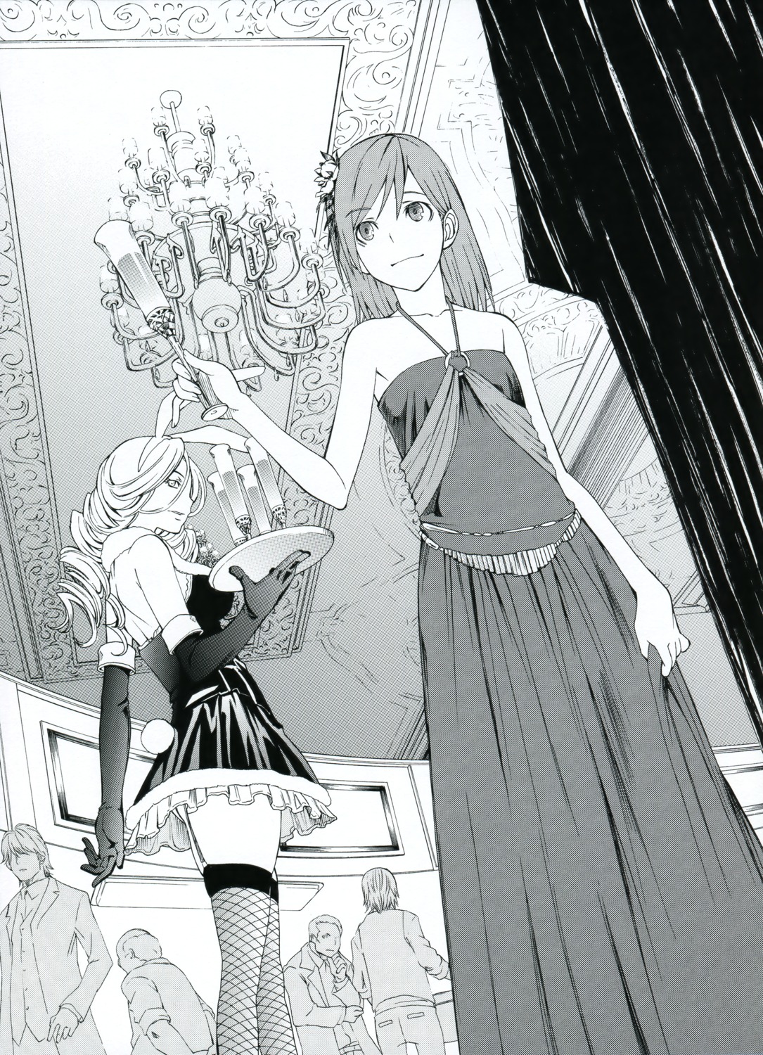 dress, fishnets, fuyukawa_motoi, misaka_mikoto, monochrome, stockings, thighhighs, toaru_kagaku_no_railgun