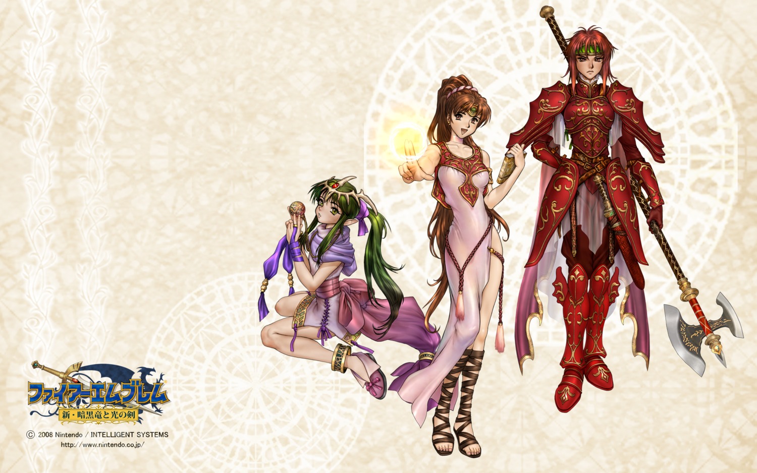 armor, chiki, dress, fire_emblem, fire_emblem:_shin_ankoku_ryuu_to_hikari_no_ken, minerba, nintendo, pointy_ears, rinda, see_through, shirow_masamune, wallpaper, weapon