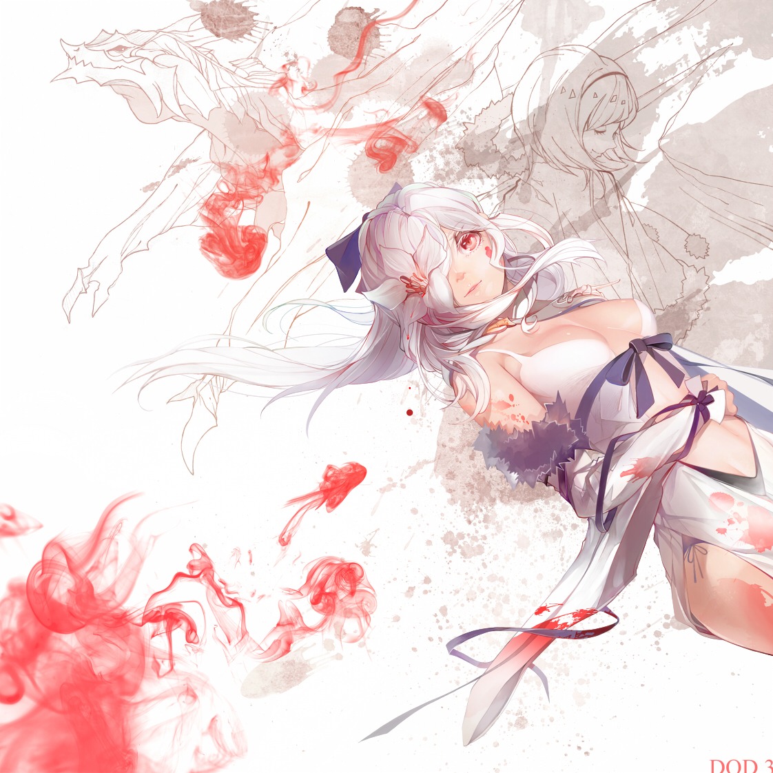 blood, cleavage, drakengard, drakengard_3, fumoe, pantsu, square_enix, string_panties, zero_(drakengard)