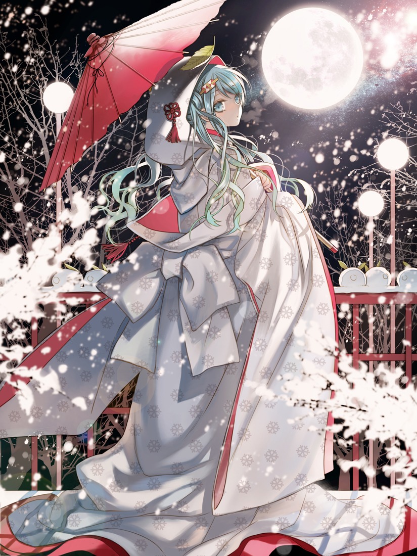 hatsune_miku, kimono, starpri, umbrella, vocaloid, yuki_miku