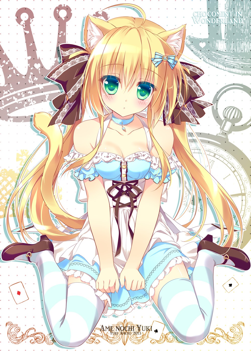 ameto_yuki, animal_ears, choco_mint_(ameto_yuki), dress, nekomimi, tail, thighhighs