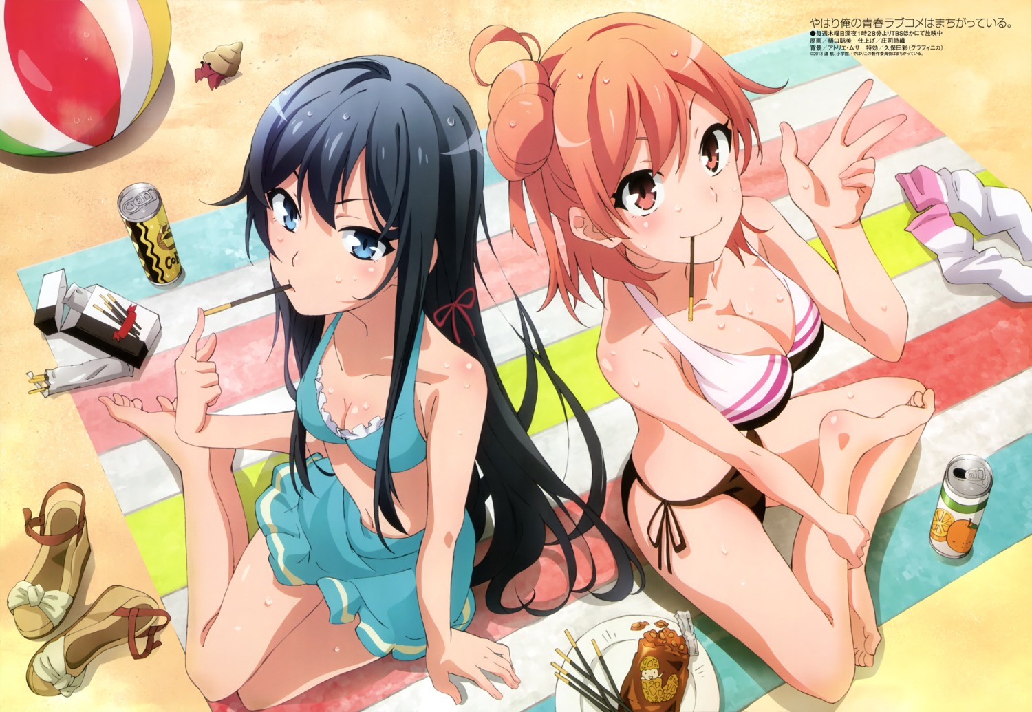 bikini, cleavage, feet, higuchi_satomi, swimsuits, wet, yahari_ore_no_seishun_lovecome_wa_machigatteiru., yuigahama_yui, yukinoshita_yukino