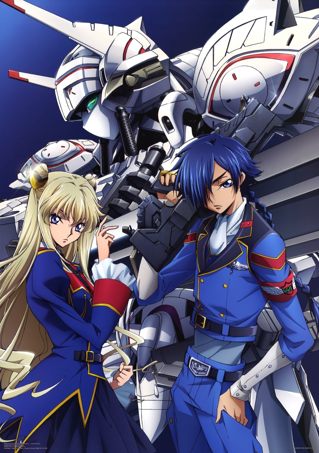 akito_the_exiled, code_geass, dress, gun, hyuuga_akito, layla_markale, maeda_seimei, mecha, shimamura_hidekazu, uniform