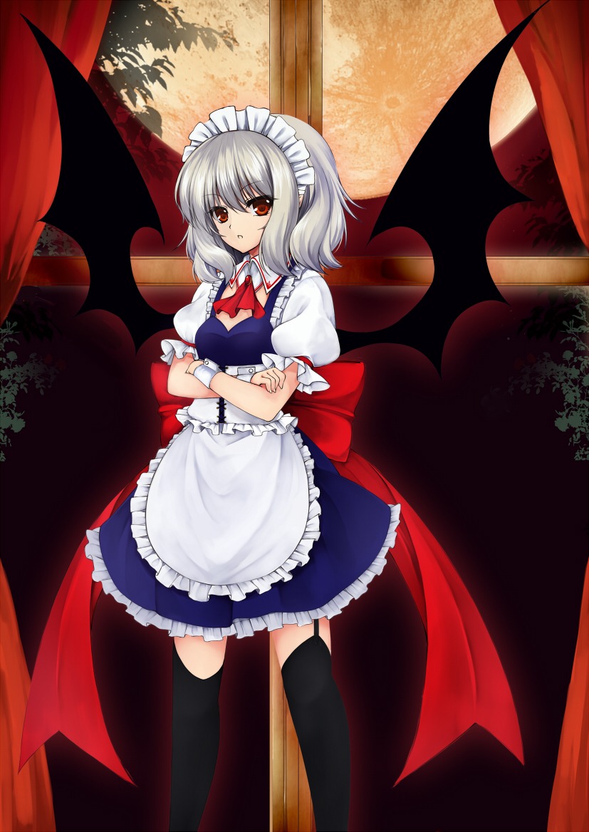 cosplay, maid, remilia_scarlet, stockings, thighhighs, touhou, utakata, wings