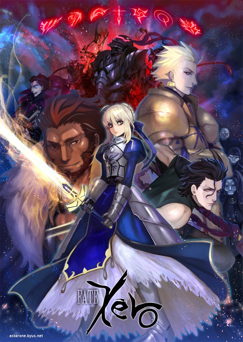 armor, artoria_pendragon_(fate), assassin_(fate/zero), diarmuid_ua_duibhne_(fate), fate/stay_night, fate/zero, gilgamesh_(fate), gilles_de_rais_(fate)
