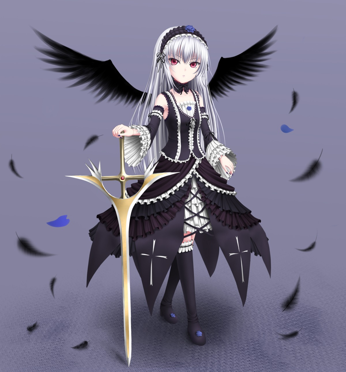 dress, gothic_lolita, lolita_fashion, noro, rozen_maiden, suigintou, sword, wings