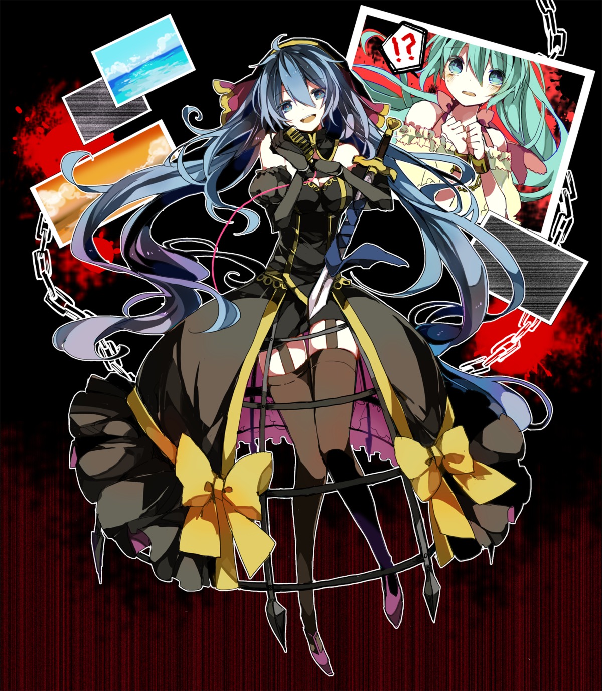 cyawa, dress, garter_belt, hatsune_miku, stockings, sword, thighhighs, vocaloid