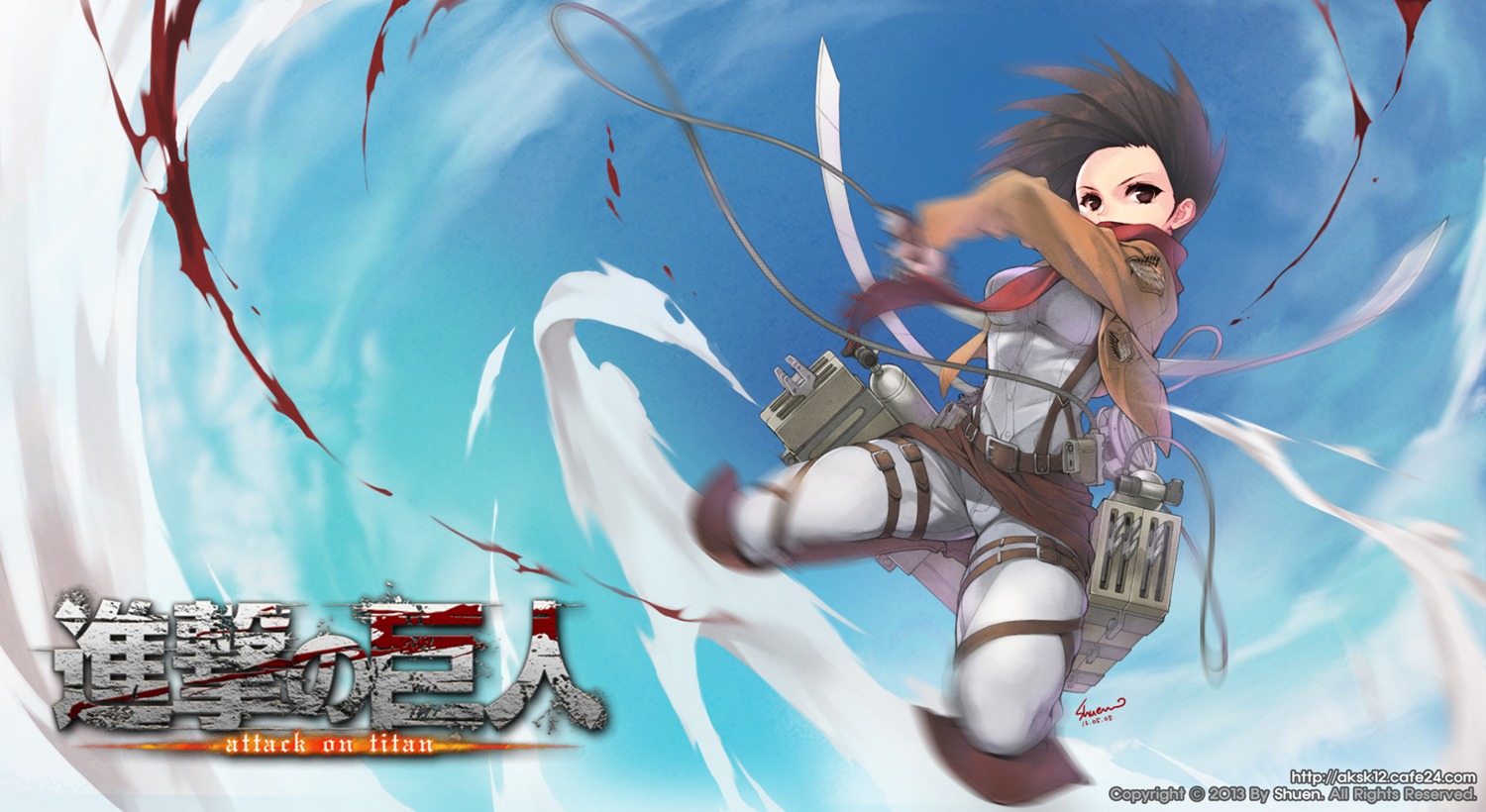 blood, mikasa_ackerman, shingeki_no_kyojin, shuen, sword, uniform
