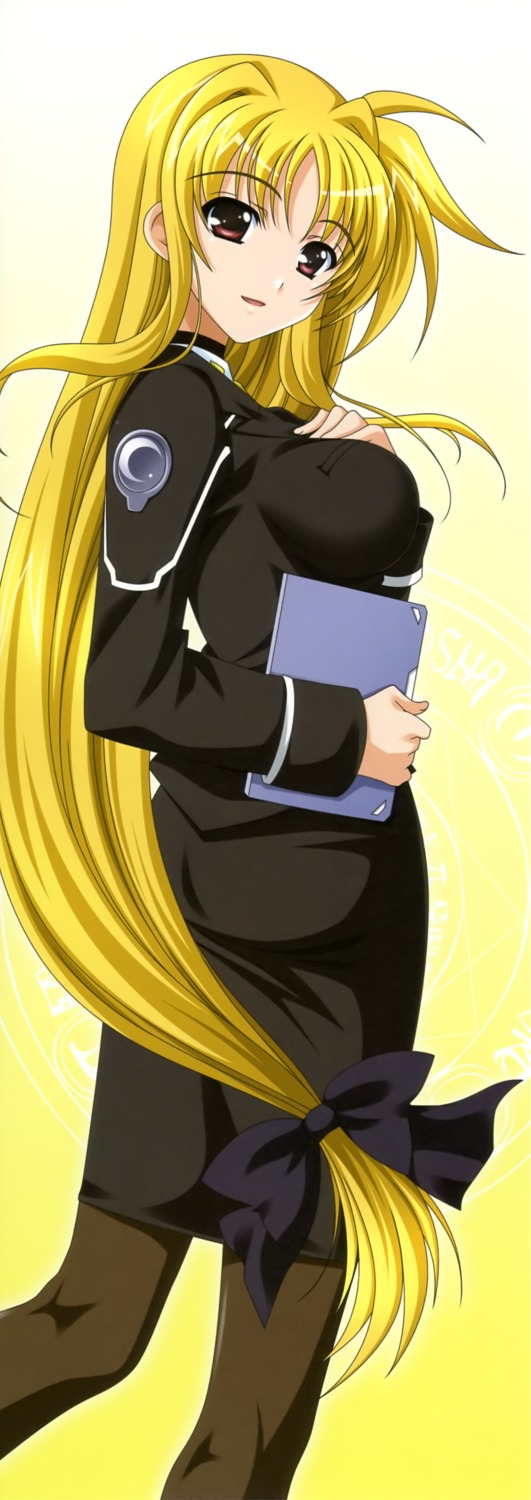 fate_testarossa, higa_yukari, mahou_senki_lyrical_nanoha_force, mahou_shoujo_lyrical_nanoha, mahou_shoujo_lyrical_nanoha_strikers, pantyhose, stick_poster, uniform