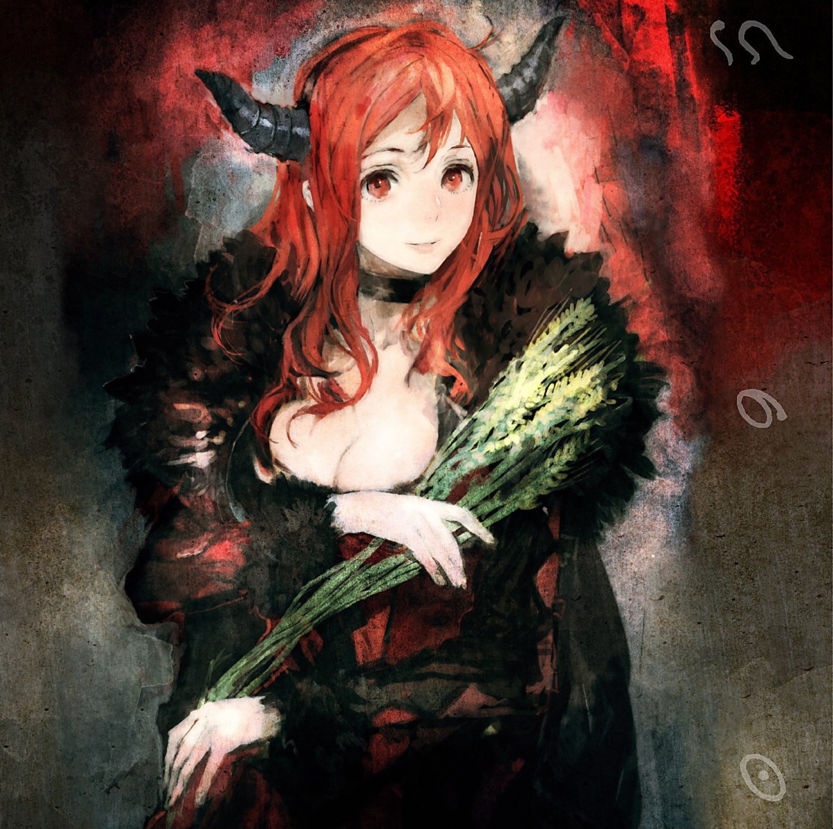 cleavage, disc_cover, dress, horns, jpeg_artifacts, maou_(maoyuu_maou_yuusha), maoyuu_maou_yuusha, toi8