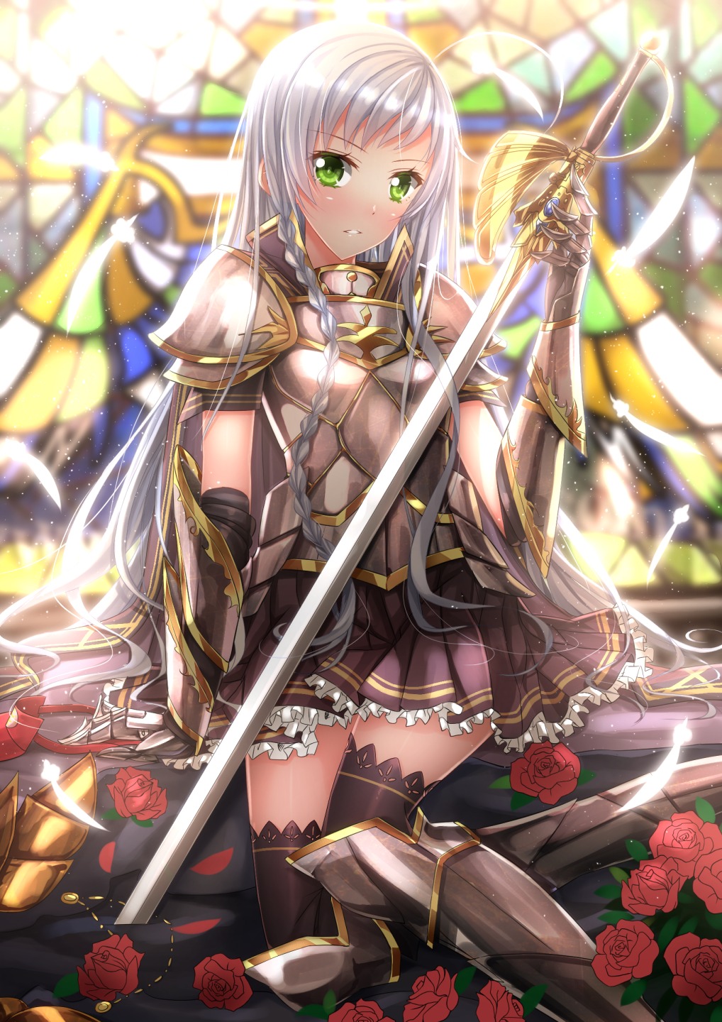 armor, hataraku_maou-sama!, sword, swordsouls, thighhighs, yusa_emi