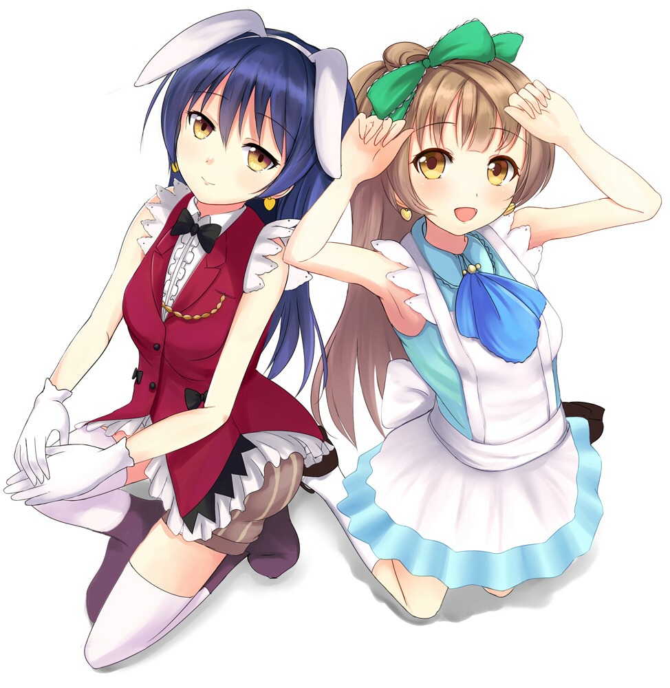 animal_ears, bunny_ears, kiri_frog, love_live!, love_live!_(series), minami_kotori, sonoda_umi, thighhighs