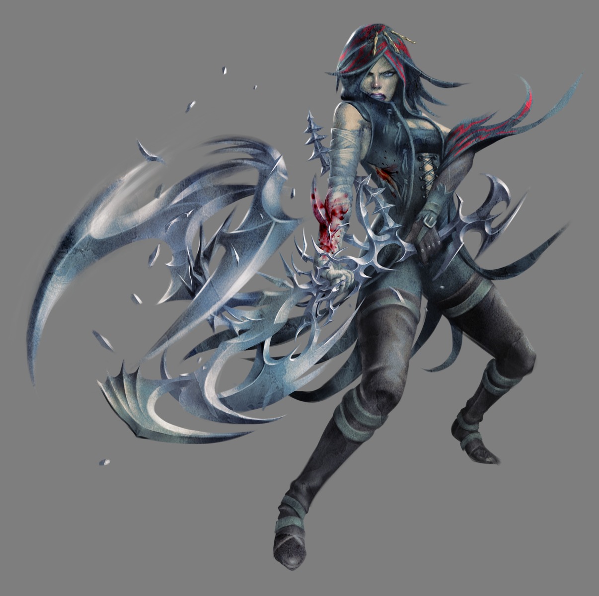 bandages, blood, cleavage, inafune_keiji, nimue, soul_sacrifice