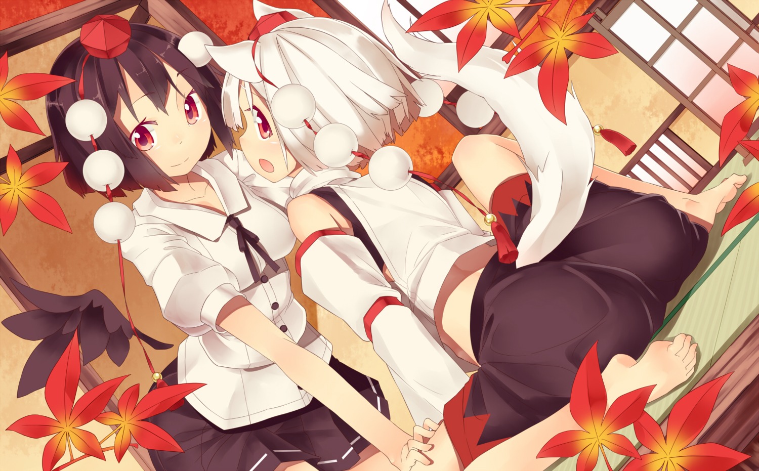animal_ears, inubashiri_momiji, mikan_(artist), shameimaru_aya, tail, touhou