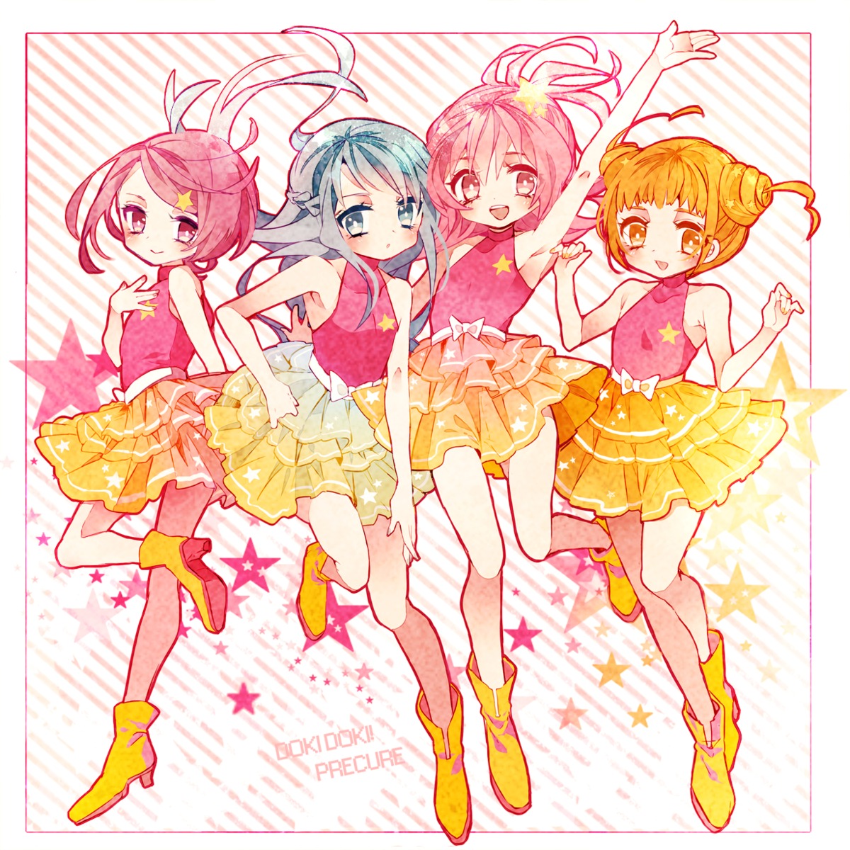 aida_mana, cheerleader, dokidoki!_precure, hishikawa_rikka, kenzaki_makoto, precure, yotsuba_alice, yuucho