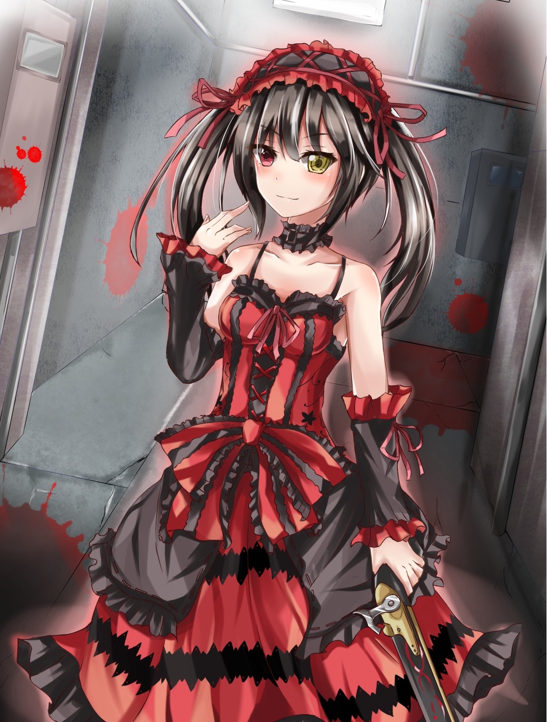 date_a_live, dress, gothic_lolita, gun, heterochromia, konka, lolita_fashion, tokisaki_kurumi