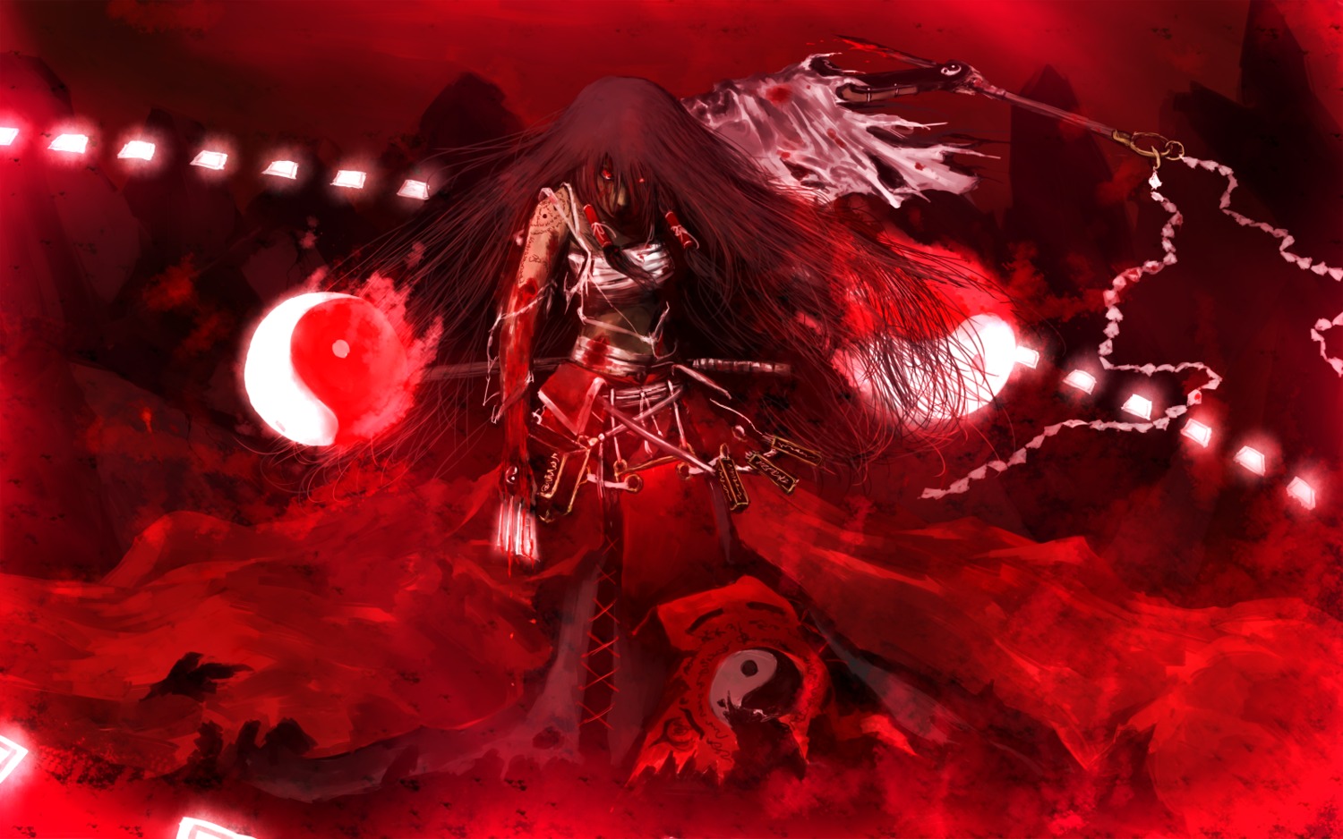 chama_(painter), hakurei_reimu, touhou, weapon