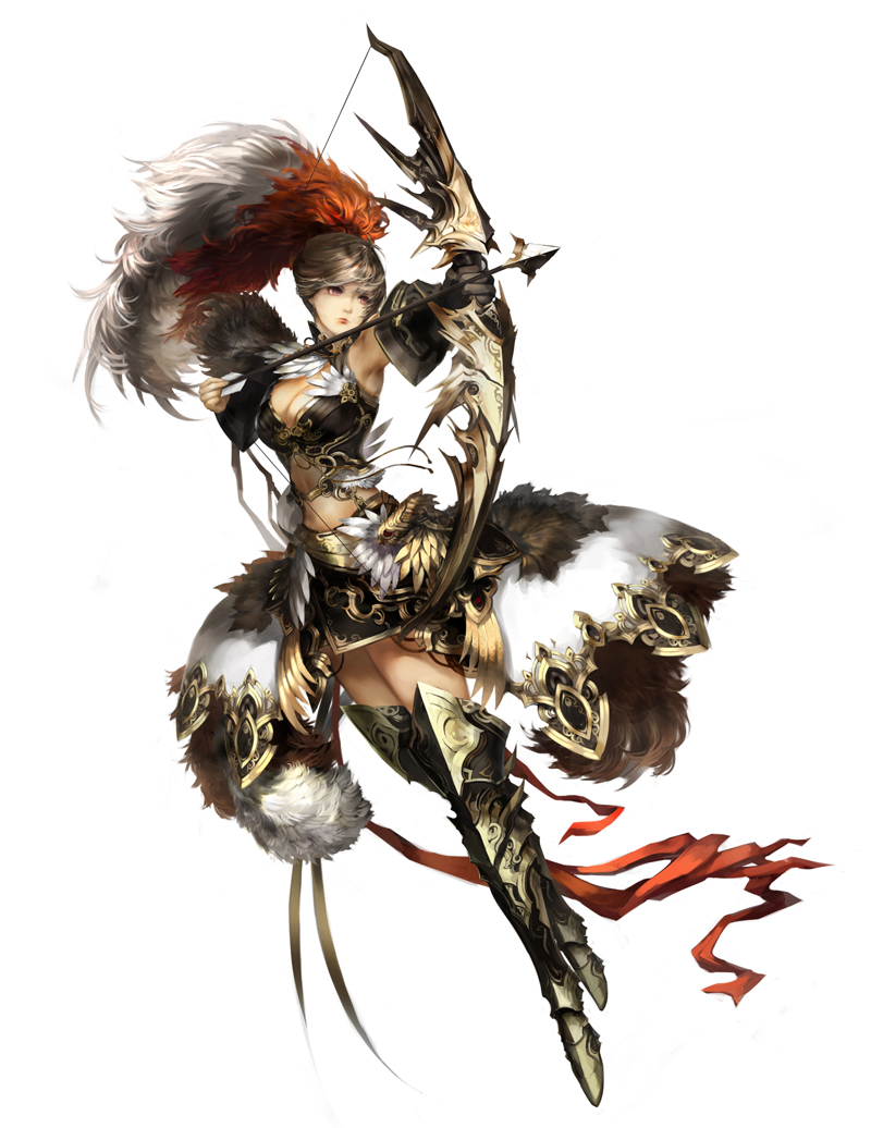 armor, cleavage, thighhighs, weapon, youshun