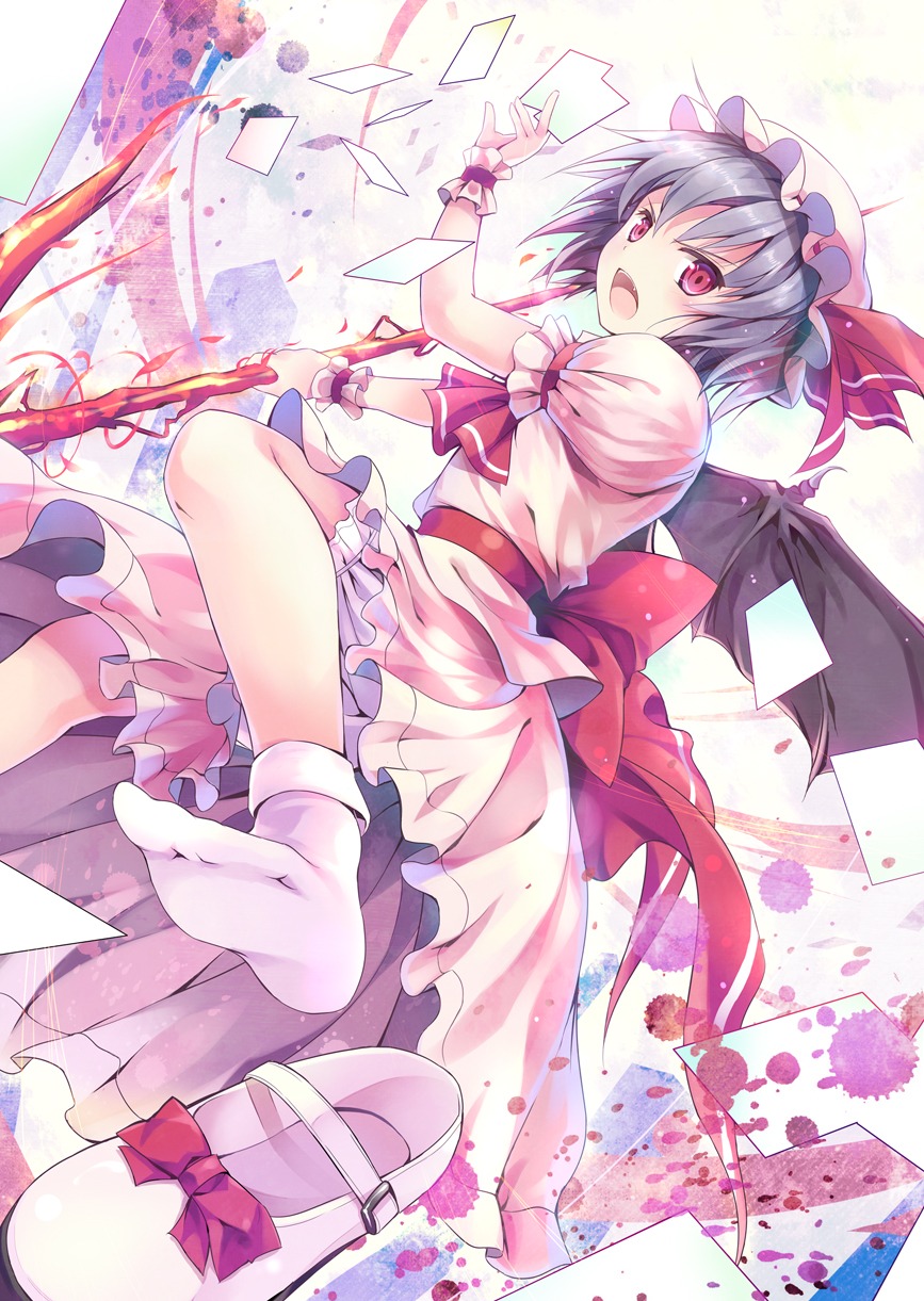 hinooka_shuuji, remilia_scarlet, touhou, weapon, wings