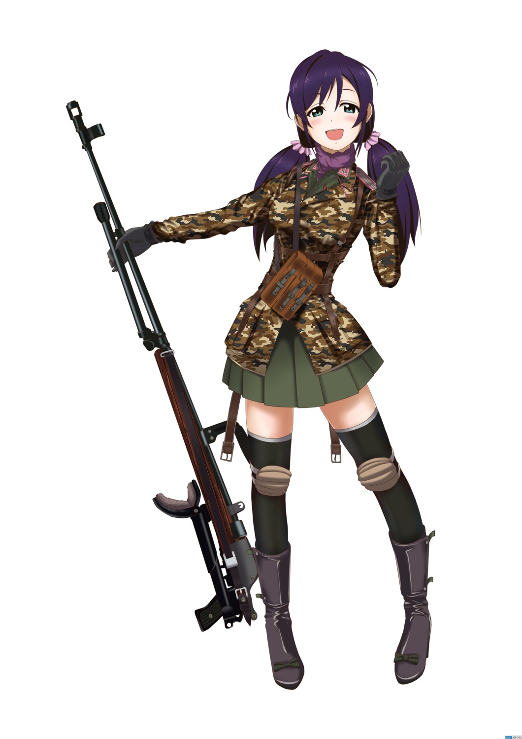 gun, heli-kotohime, love_live!, love_live!_(series), thighhighs, toujou_nozomi, uniform