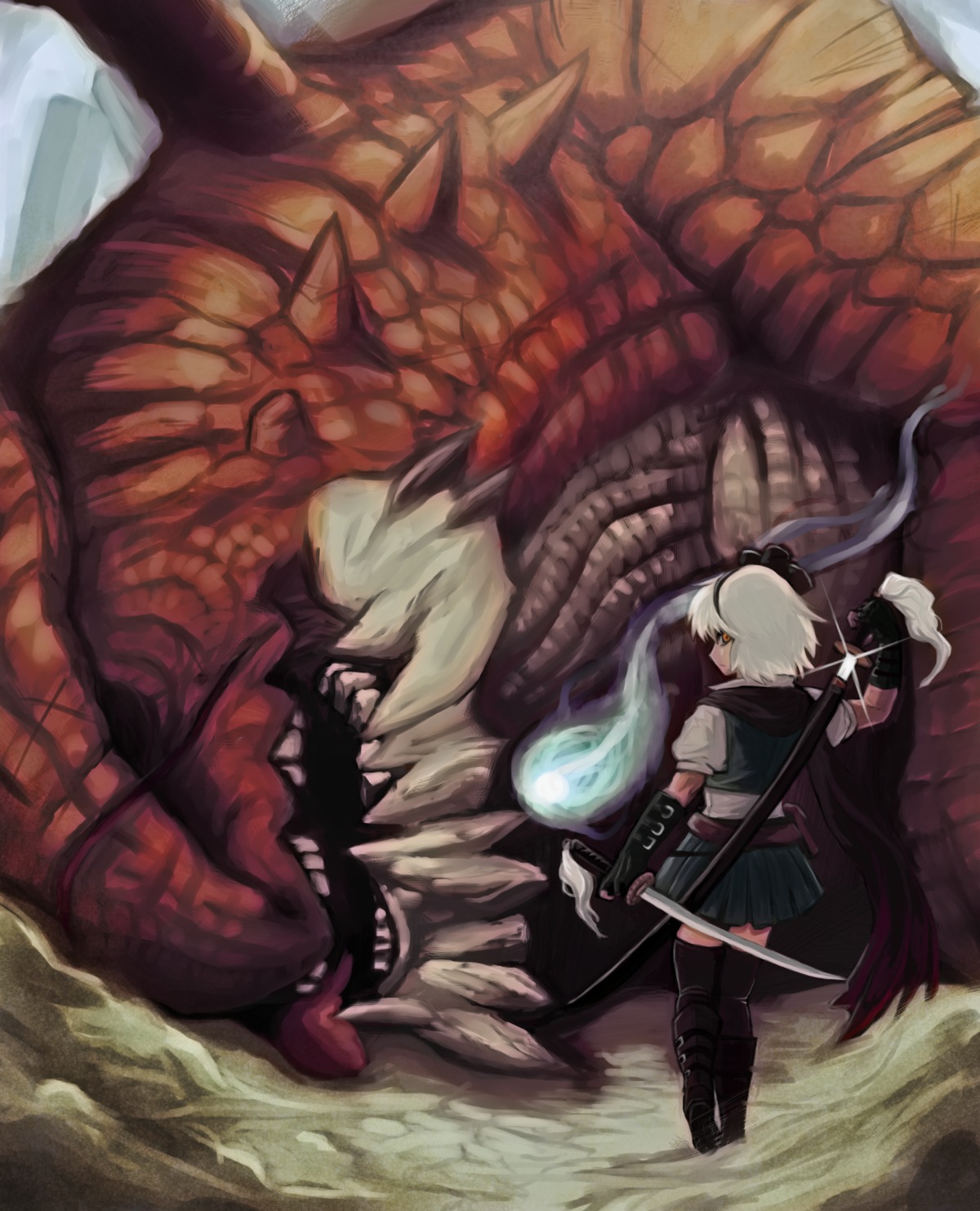 hoshitetsu_ringo, konpaku_youmu, monster, sword, thighhighs, touhou