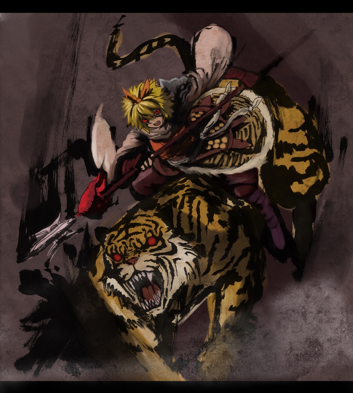 hoshitetsu_ringo, tiger, toramaru_shou, touhou, weapon