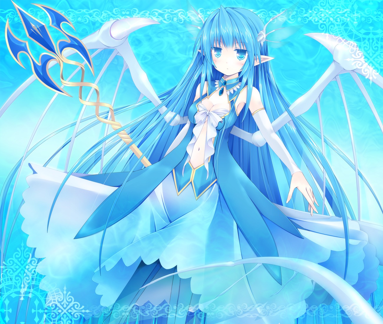 cleavage, dress, kuon_itsuki, leviathan_(zettai_bouei_leviathan), weapon, wings, zettai_bouei_leviathan