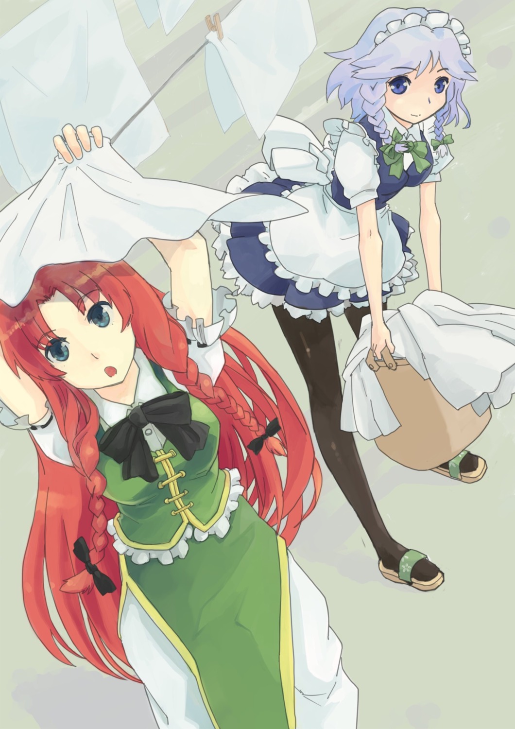 hong_meiling, izayoi_sakuya, pantyhose, pinzu, touhou