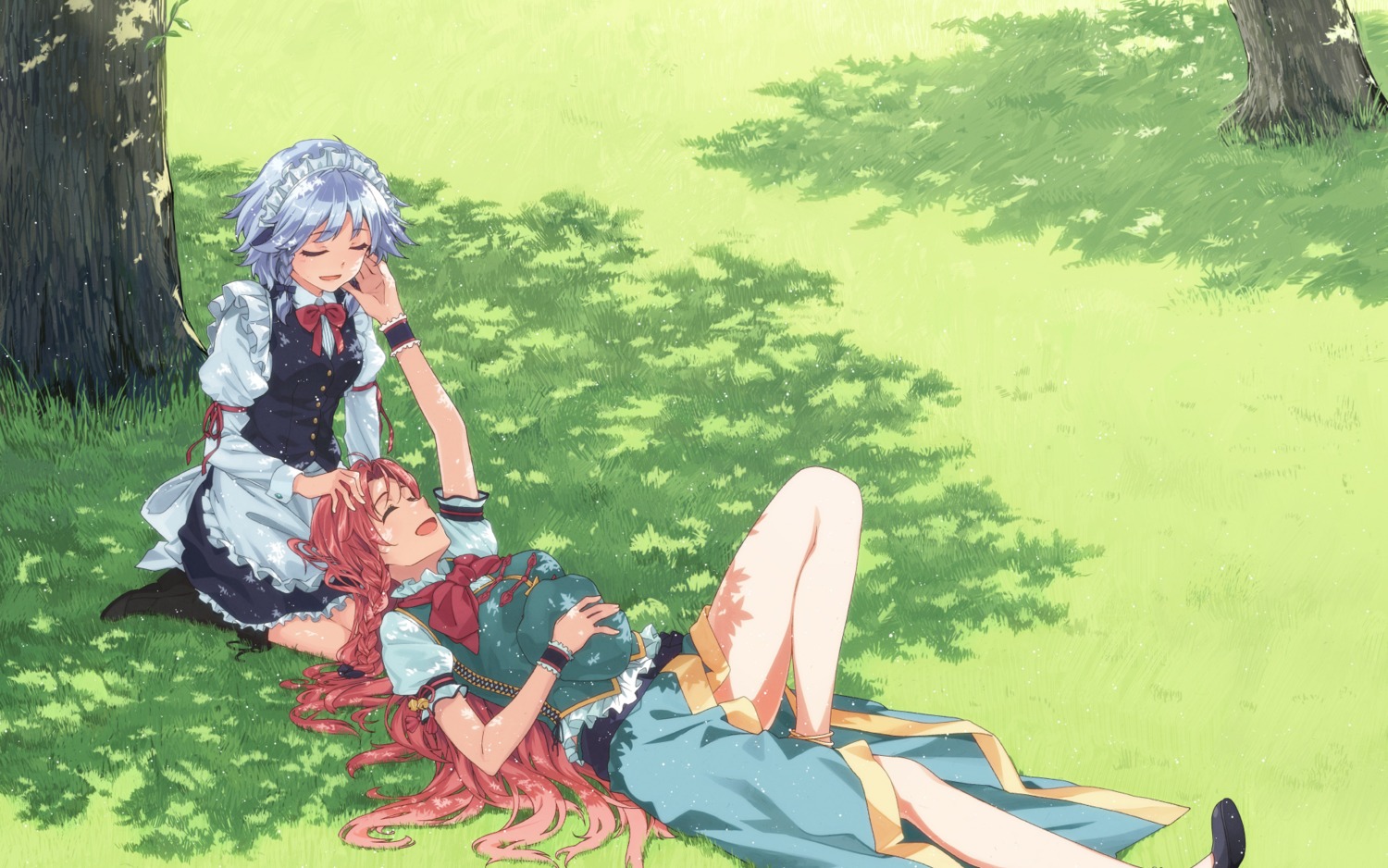 hakui_ami, hong_meiling, izayoi_sakuya, touhou, wallpaper