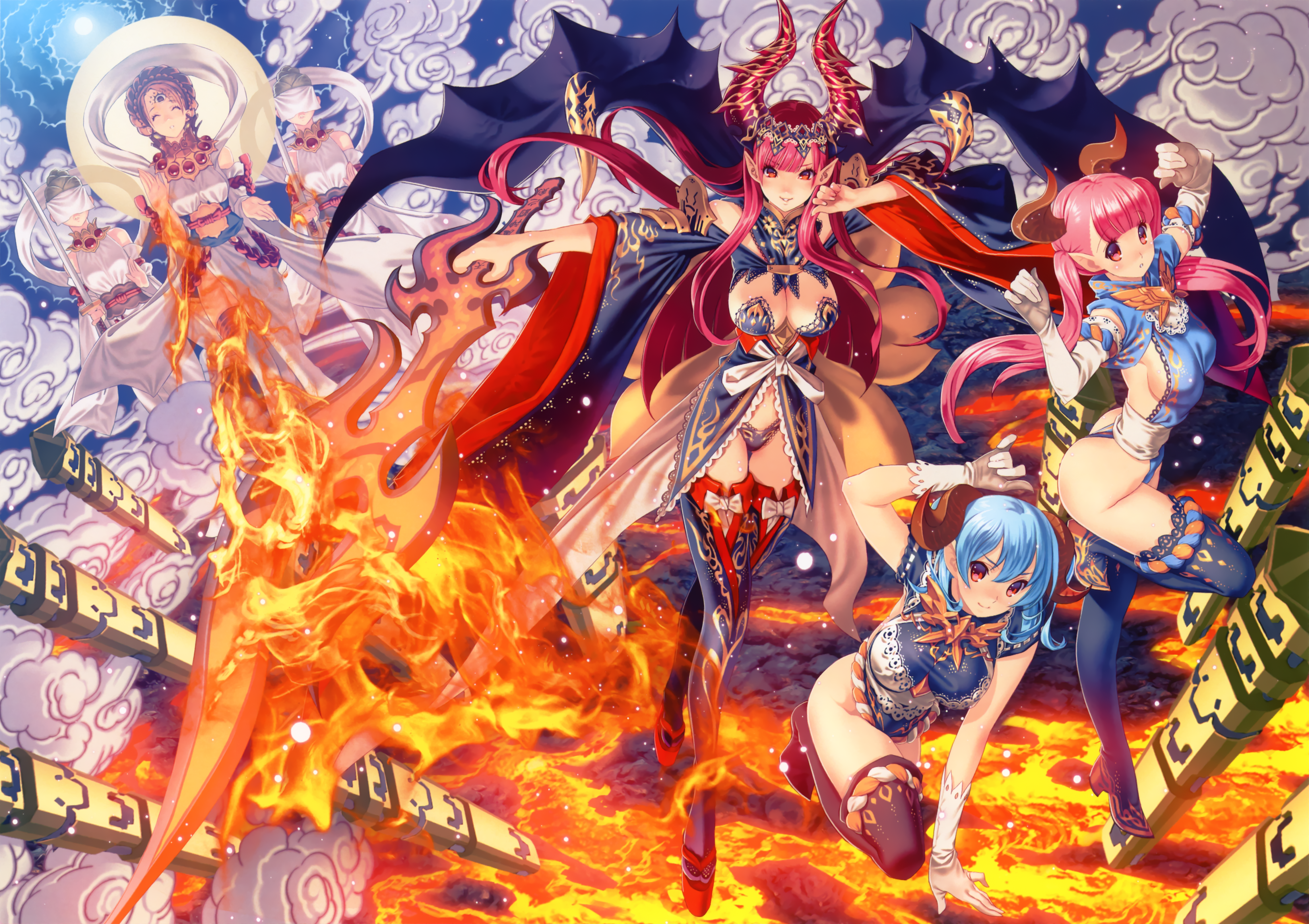 cleavage, horns, itoh_ben, thighhighs