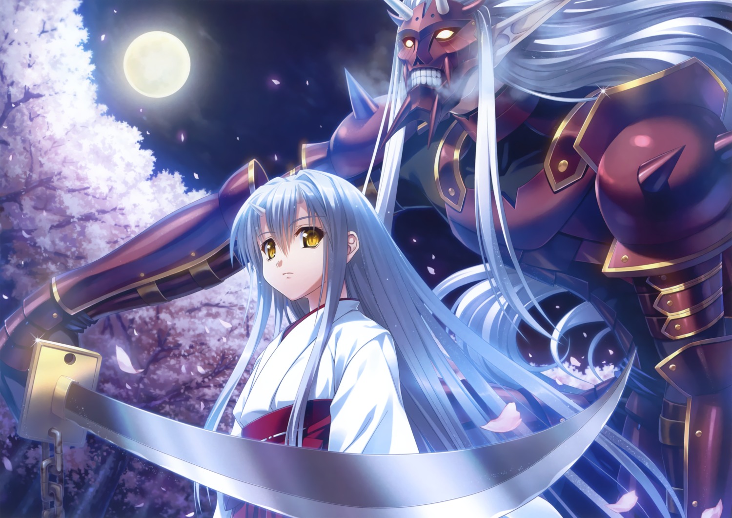 horns, miko, sword, tsukasa_yuuki