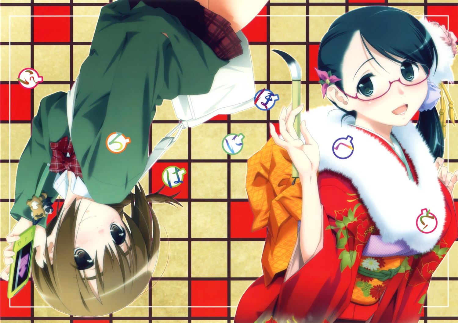 kimono, maru_mikan, megane, seifuku