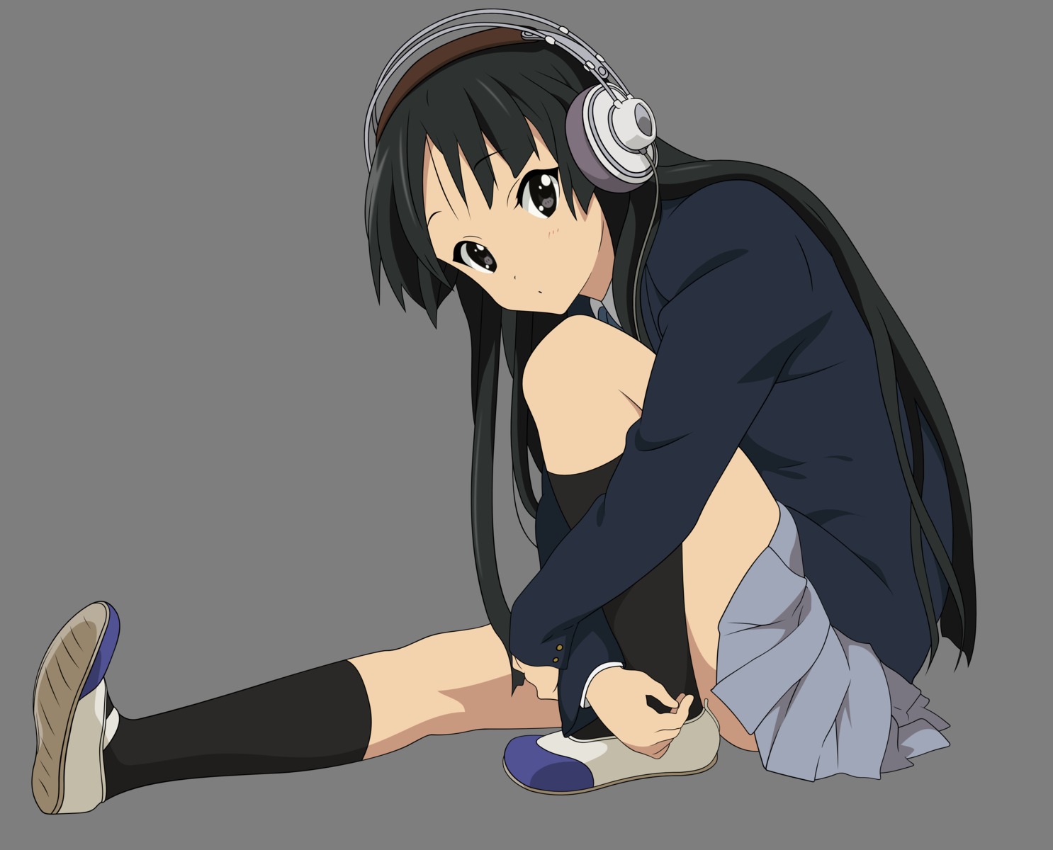 akiyama_mio, headphones, k-on!, seifuku, sezaki_rie, transparent_png, vector_trace
