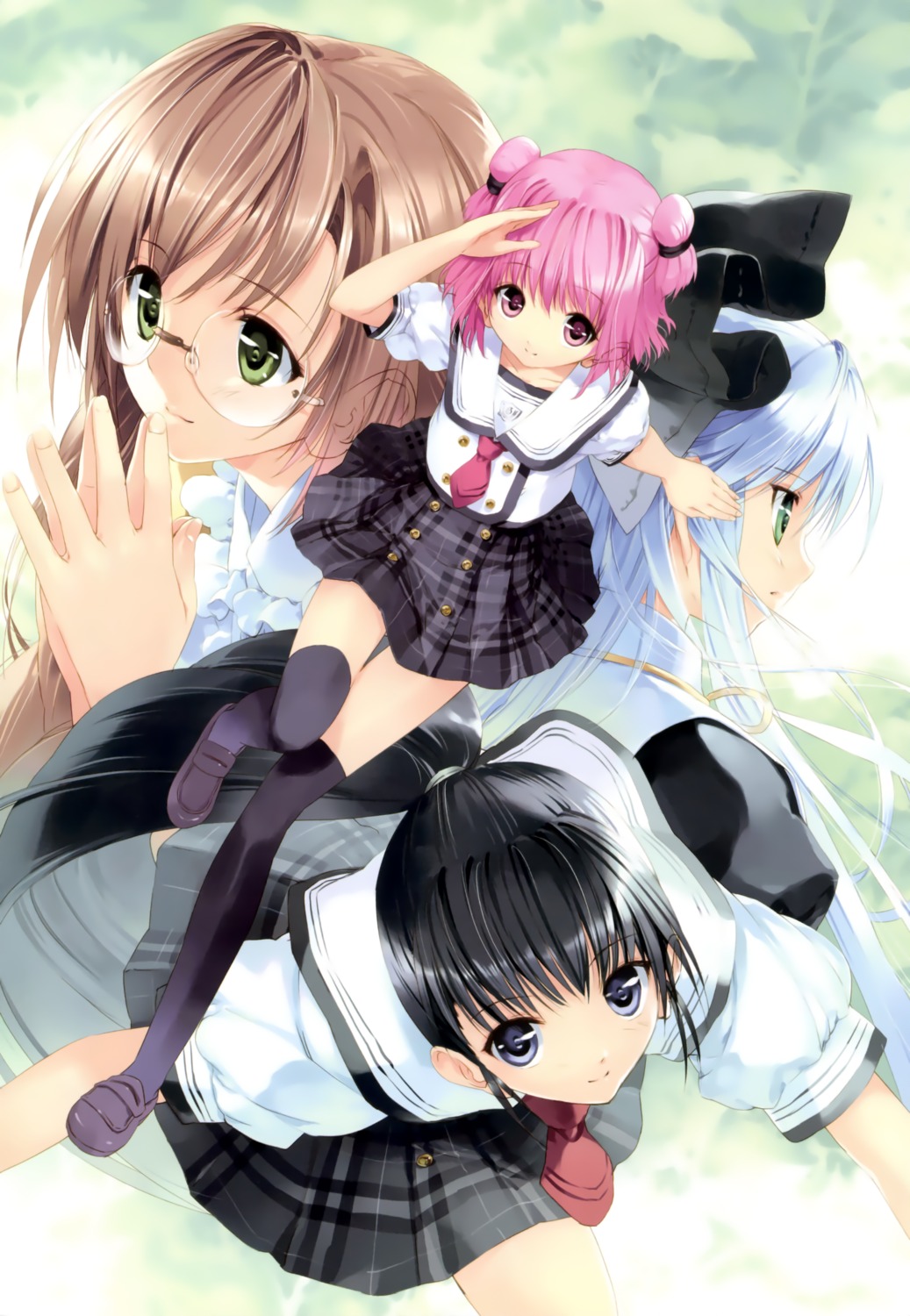 etude, hinata_asahi, hinata_yuuhi, itsuki_aoba, megane, mizumori_minami, seifuku, soshite_ashita_no_sekai_yori