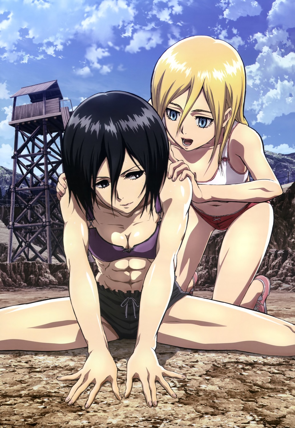 bra, buruma, christa_lenz, cleavage, mikasa_ackerman, shingeki_no_kyojin, yokota_shin'ichi