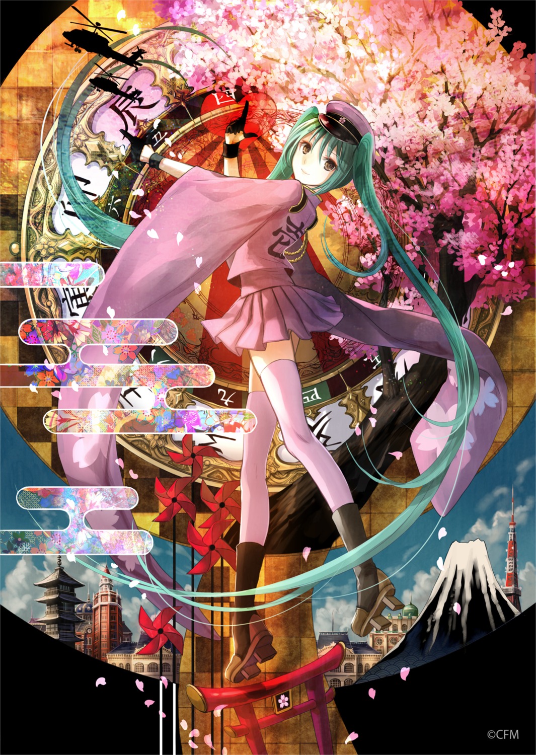 fuzichoko, hatsune_miku, senbon-zakura_(vocaloid), thighhighs, vocaloid