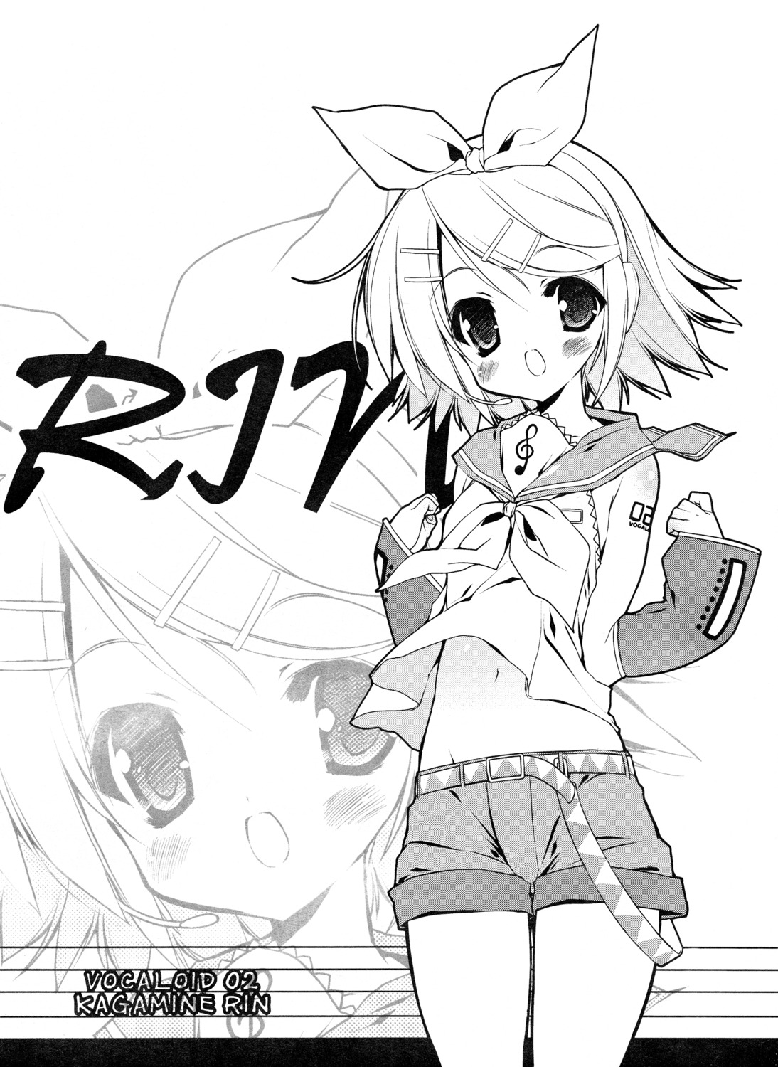 kagamine_rin, monochrome, uropyon, urotan, vocaloid
