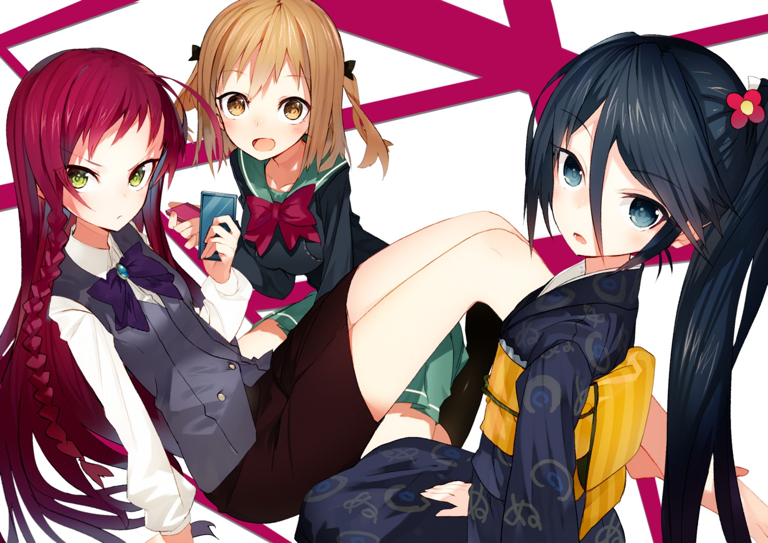 hataraku_maou-sama!, kamazuki_suzuno, karei, kimono, sasaki_chiho, seifuku, yusa_emi
