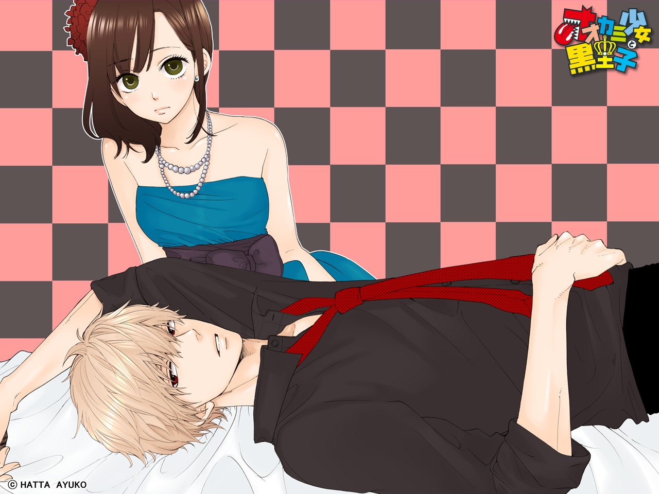 dress, hatta_ayuko_(artist), ookami_shoujo_to_kuro_ouji, sata_kyouya, shinohara_erika, wallpaper