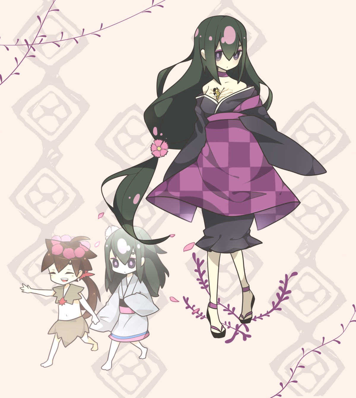 cleavage, dokumi, katanagatari, kimono, yasuri_nanami, yasuri_shichika