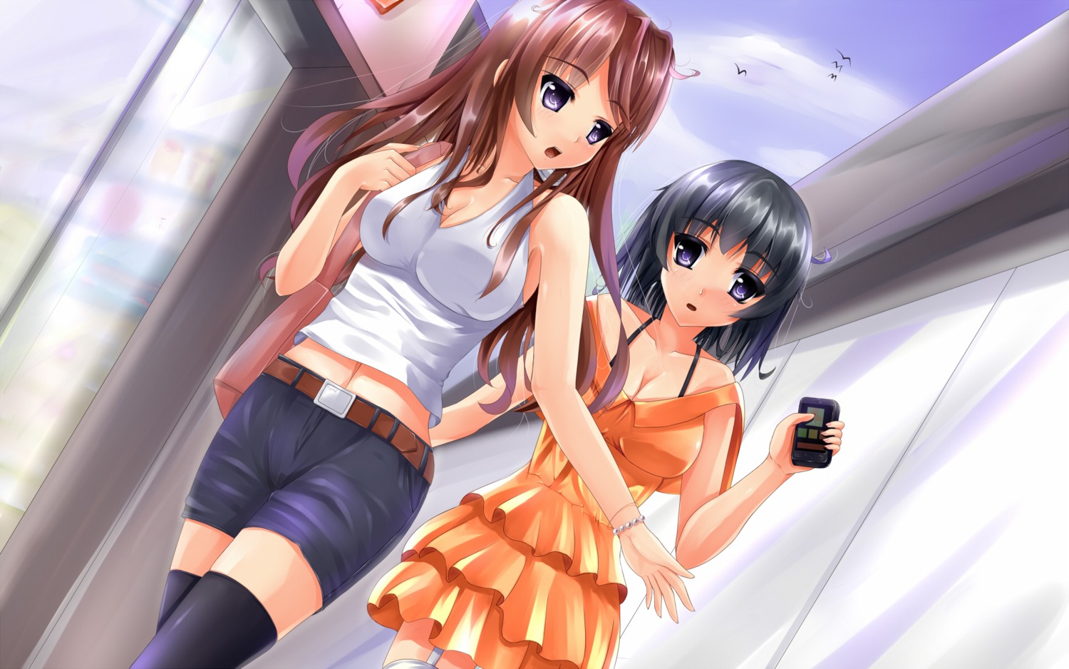 cleavage, dress, stockings, thighhighs, wallpaper, wayway