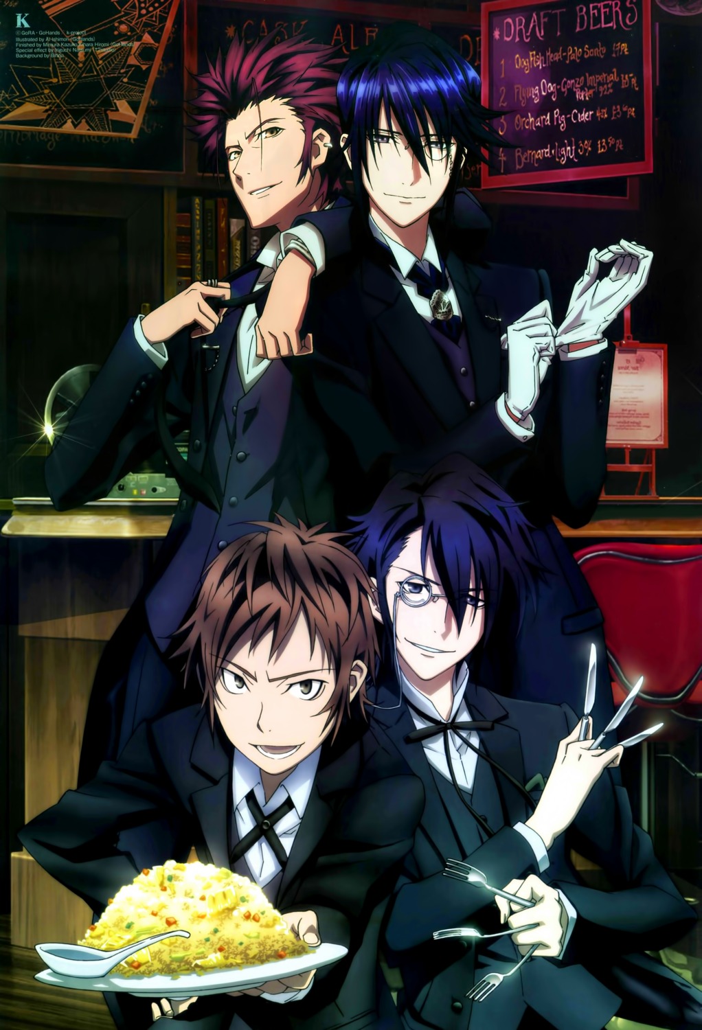 fushimi_saruhiko, ishimori_ai, k, male, munakata_reisi, suou_mikoto, yata_misaki
