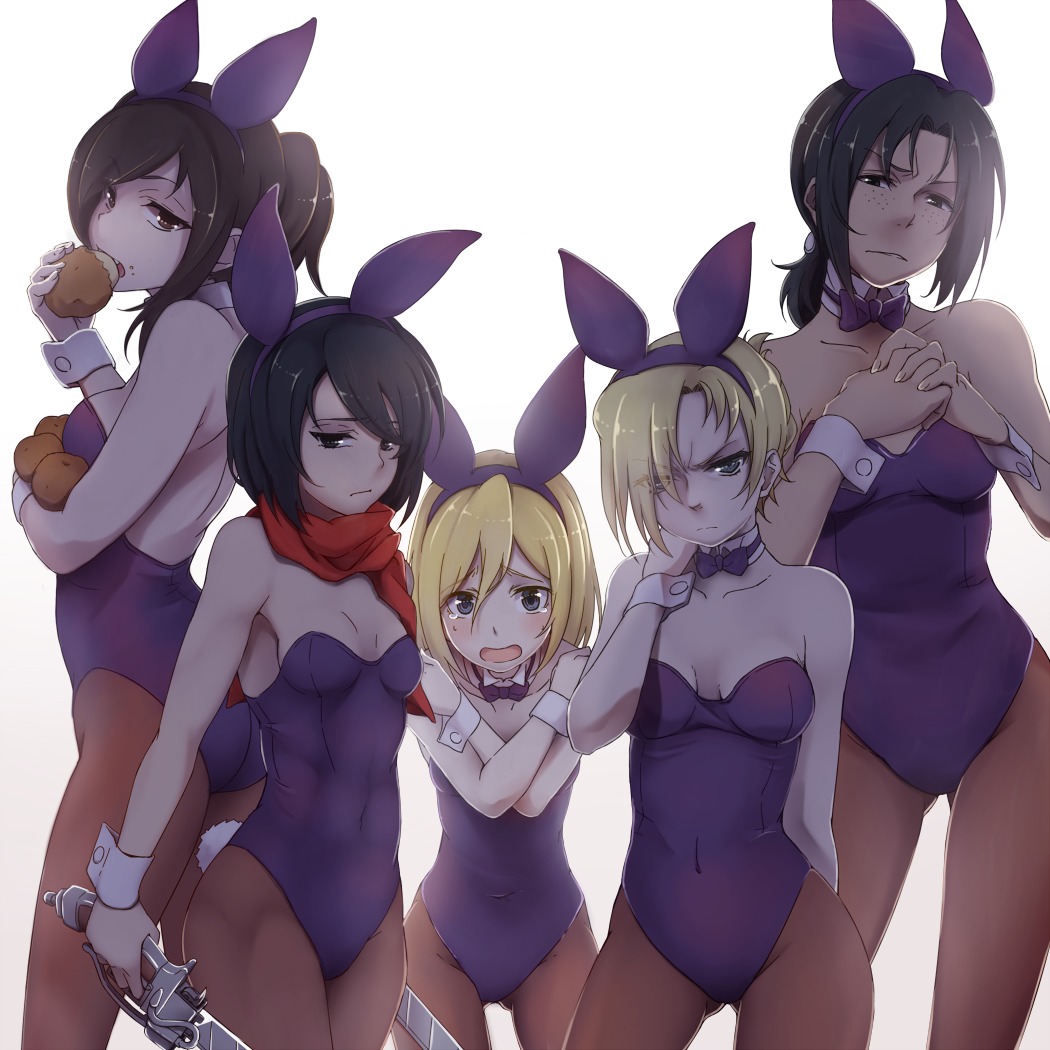 animal_ears, annie_leonhardt, bunny_ears, bunny_girl, christa_lenz, mikasa_ackerman, pantyhose, sasha_browse, shingeki_no_kyojin, touryou, ymir_(shingeki_no_kyojin)