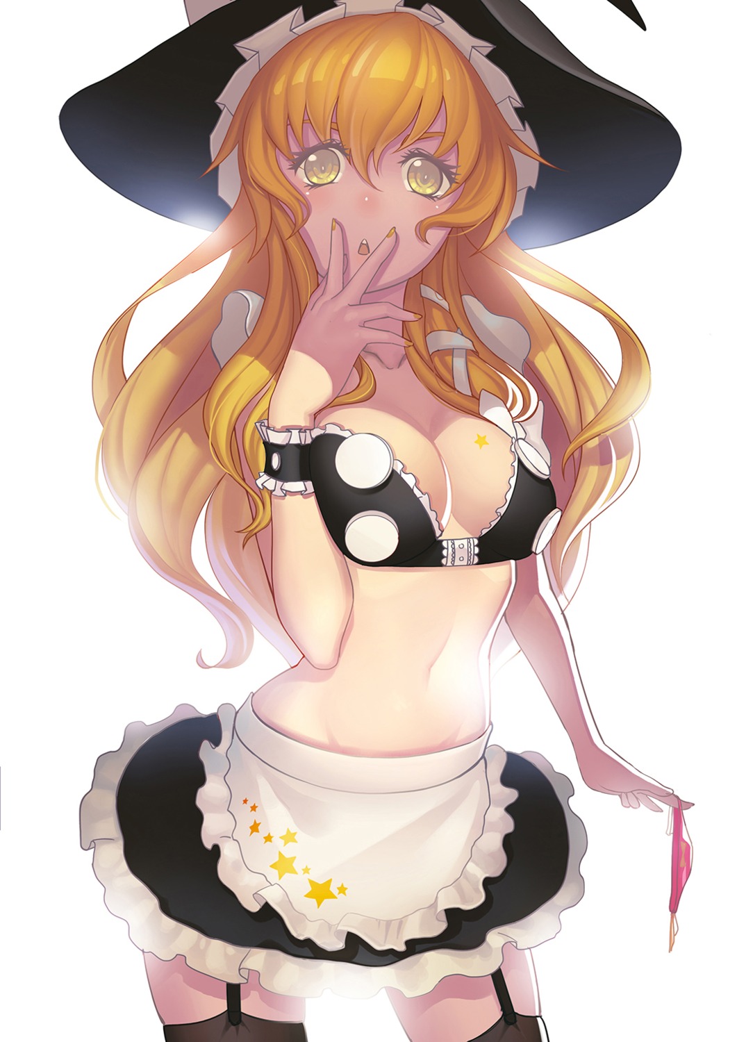 cleavage, fiodo, kirisame_marisa, stockings, thighhighs, touhou